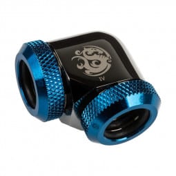 Bitspower Adapter 90 Grad 12mm AD Hardtube auf 12mm AD Hardtube - schwarz glänzend/blau