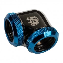 Bitspower Adapter 90 Grad 16mm AD Hardtube auf 16mm AD Hardtube - schwarz glänzend/blau