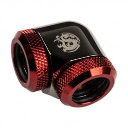 Bitspower Adapter 90 Grad 14mm AD Hardtube auf 14mm AD Hardtube - schwarz glänzend/rot