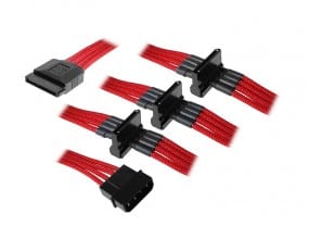 BitFenix Molex zu 4x SATA Adapter 20 cm - sleeved rot/schwarz