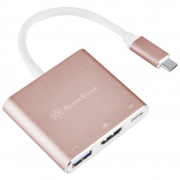 SilverStone SST-EP08P - USB 3.1 Typ-C Adapter auf HDMI/USB Type C/USB Type A - rosa