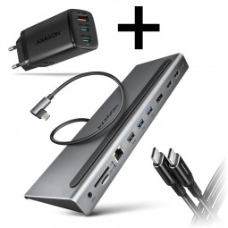 AXAGON 11-in-1 Hub mit USB-C Kabel und Netzladegerät