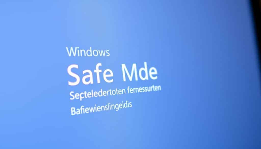Detailed close-up view of the Windows 11 Safe Mode boot menu, presented in a realistic and visually striking manner. The display is illuminated by soft, even lighting, with clean and sharp focus throughout. The interface elements are crisp and clearly legible, showcasing the various Safe Mode options. The overall atmosphere conveys a sense of professionalism and technical precision, aligning with the "Systemwiederherstellung im abgesicherten Modus" (System Restore in Safe Mode) section of the article.